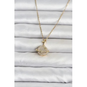 316L Çelik Zincir Gold Renk Gezegen Model Kadın Kolye