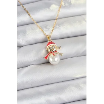 316L Çelik Zincir Gold Renk Kardan Adam Model Yılbaşı Temalı Kadın Kolye