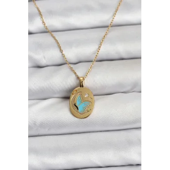 316L Çelik Zincir Gold Renk Kelebek Figür Kadın Kolye