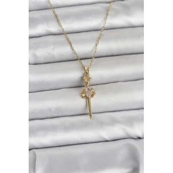 316L Çelik Zincir Gold Renk Kılıç Model Kadın Kolye