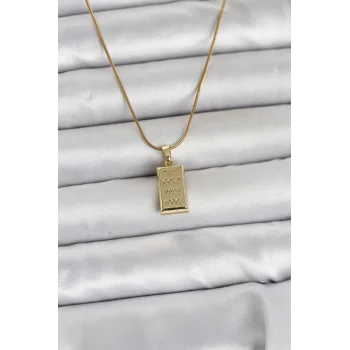 316L Çelik Zincir Gold Renk Külçe Altın Model Kadın Kolye