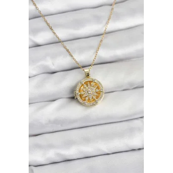 316L Çelik Zincir Gold Renk Kutup Yıldızı Kapaklı Model Kadın Kolye