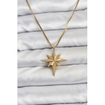 316L Çelik Zincir Gold Renk Kutup Yıldızı Model 60 cm Zincir Kadın Kolye