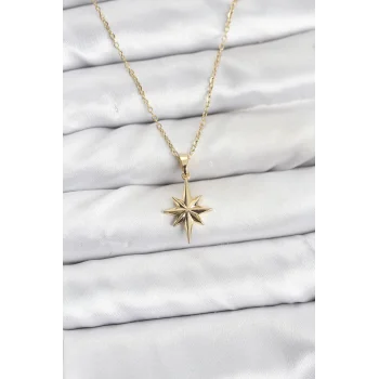 316L Çelik Zincir Gold Renk Kutup Yıldızı Model Kadın Kolye