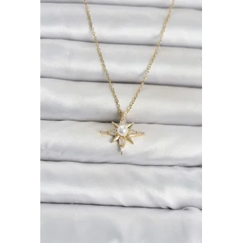 316L Çelik Zincir Gold Renk Kutup Yıldızı Model Kadın Kolye
