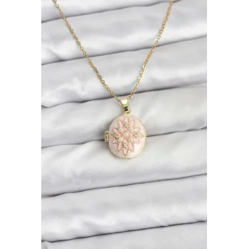 316L Çelik Zincir Gold Renk Mineli Lotus Model Açılabilir Kadın Kolye