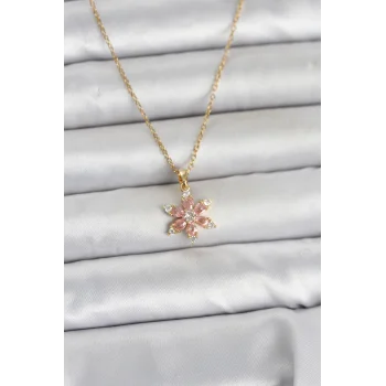 316L Çelik Zincir Gold Renk Pembe Lotus Model Kadın Kolye