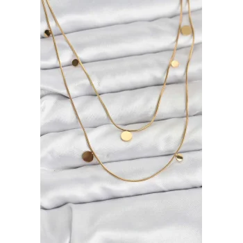 316L Çelik Zincir Gold Renk Pullu Kadın Kolye
