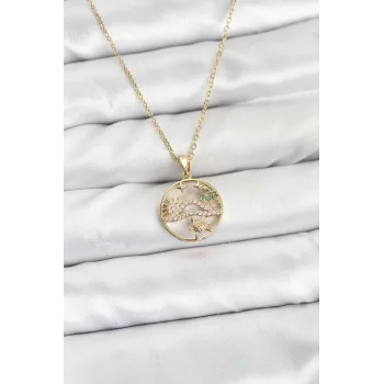 316L Çelik Zincir Gold Renk Şans Kolyesi Model Zirkon Taşlı Kadın Kolye