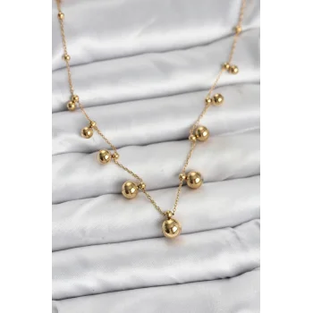 316L Çelik Zincir Gold Renk Topçuklu Kolye