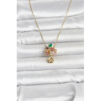 316L Çelik Zincir Gold Renk Uçan Balon Ev Figür Kadın Kolye