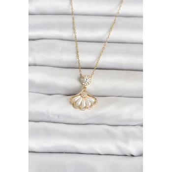 316L Çelik Zincir Gold Renk Yelpaze Model Kadın Kolye
