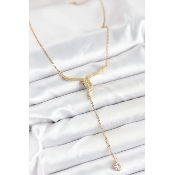 316L Çelik Zincir Gold Renk Yılan Model Y Kolye