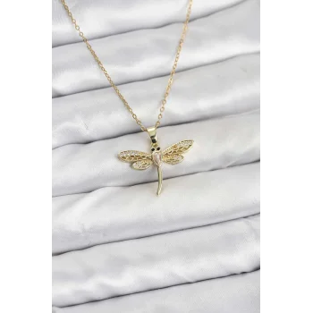 316L Çelik Zincir Gold Renk Yusufçuk Model Kadın Kolye