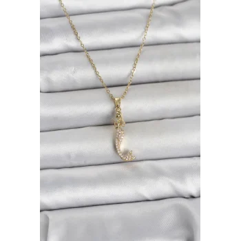 316L Çelik Zincir Gold Renk Zirkon Taşlı Deniz Kızı Model Kadın Kolye
