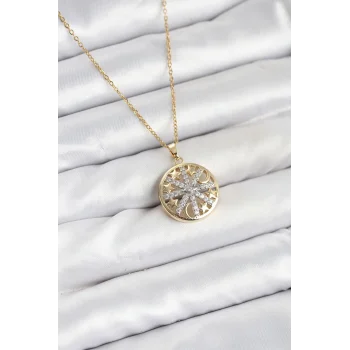 316L Çelik Zincir Gold Renk Zirkon Taşlı Kadın Kolye