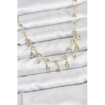 316L Çelik Zincir Gold Renk Zirkon Taşlı Kadın Kolye