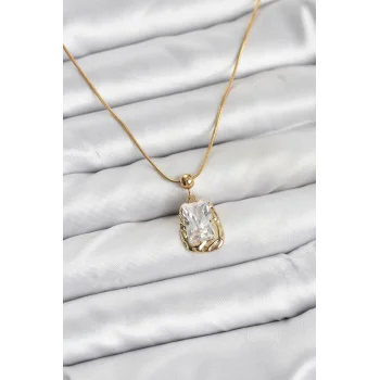 316L Çelik Zincir Gold Renk Zirkon Taşlı Kadın Kolye
