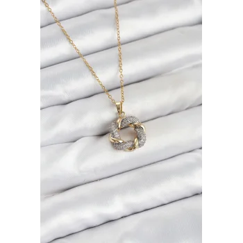 316L Çelik Zincir Gold Renk Zirkon Taşlı Sarmal Model Kadın Kolye