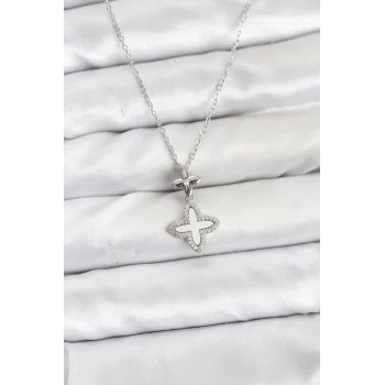 316L Çelik Zincir Gümüş Renk 4 Yapraklı Yonca Model Zirkon Taşlı Kadın Kolye