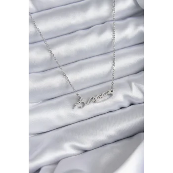 316L Çelik Zincir Gümüş Renk Atatürk İmza Figür Kadın Kolye