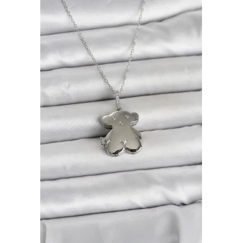 316L Çelik Zincir Gümüş Renk Ayıcık Model Açılabilir Kadın Kolye