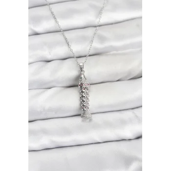 316L Çelik Zincir Gümüş Renk Balık Model Zirkon Taşlı Kadın Kolye