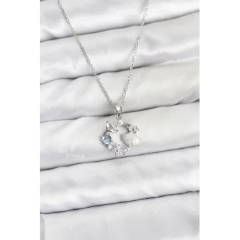 316L Çelik Zincir Gümüş Renk Deniz Tema Model Zirkon Taşlı Kadın Kolye