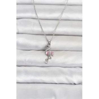 316L Çelik Zincir Gümüş Renk Flamingo Model Kadın Kolye