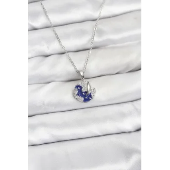 316L Çelik Zincir Gümüş Renk Gece Model Zirkon Taşlı Kadın Kolye