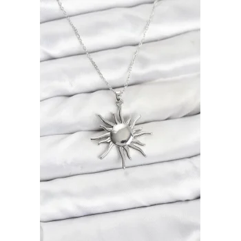 316L Çelik Zincir Gümüş Renk Güneş Model Kadın Kolye