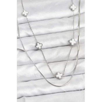 316L Çelik Zincir Gümüş Renk İtalyan Zincirli Yonca Model Kadın Kolye