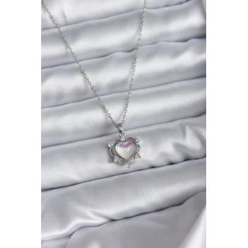 316L Çelik Zincir Gümüş Renk Kalp Model Kadın Kolye