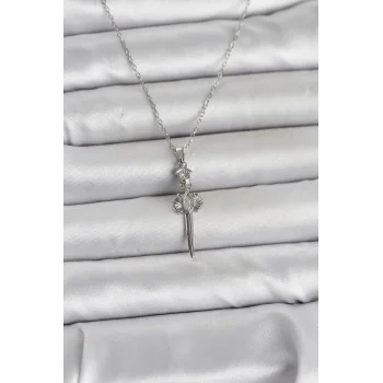 316L Çelik Zincir Gümüş Renk Kılıç Model Kadın Kolye