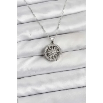 316L Çelik Zincir Gümüş Renk Kutup Yıldızı Kapaklı Model Kadın Kolye