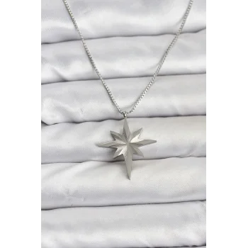 316L Çelik Zincir Gümüş Renk Kutup Yıldızı Model 60 cm Zincir Kadın Kolye