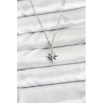 316L Çelik Zincir Gümüş Renk Kutup Yıldızı Model Kadın Kolye