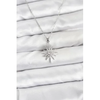 316L Çelik Zincir Gümüş Renk Kutup Yıldızı Model Zirkon Taşlı Kadın Kolye
