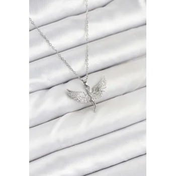 316L Çelik Zincir Gümüş Renk Melek Model Kadın Kolye