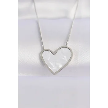 316L Çelik Zincir Gümüş Renk Mermer Desenli Kalp Kolye