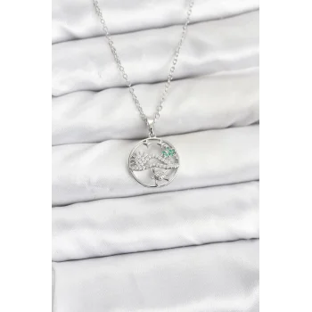 316L Çelik Zincir Gümüş Renk Şans Kolyesi Model Zirkon Taşlı Kadın Kolye