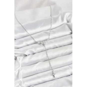 316L Çelik Zincir Gümüş Renk Yıldız Model Y Kadın Kolye