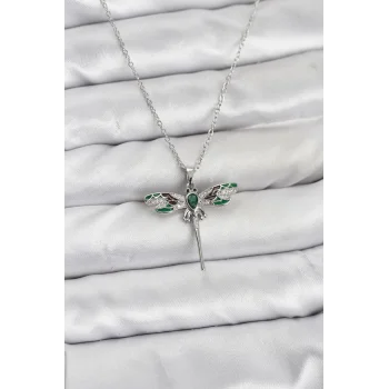 316L Çelik Zincir Gümüş Renk Yusufçuk Model Zirkon Taşlı Kadın Kolye