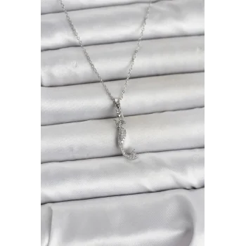 316L Çelik Zincir Gümüş Renk Zirkon Taşlı Deniz Kızı Model Kadın Kolye