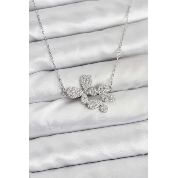 316L Çelik Zincir Gümüş Renk Zirkon Taşlı Kelebek Model Kadın Kolye