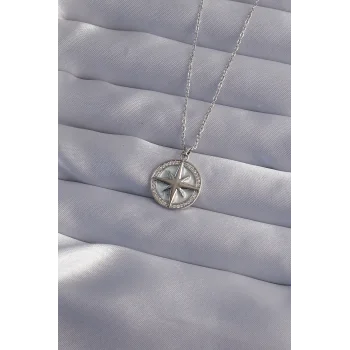 316L Çelik Zincir Gümüş Renk Zirkon Taşlı Kutup Yıldızı Kolye