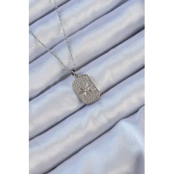 316L Çelik Zincir Gümüş Renk Zirkon Taşlı Kutup Yıldızlı Vintage Kolye