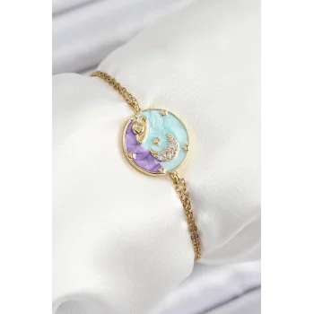 316L Çelik Zincir Mineli Sanatsal Portre Zirkon Taşlı Gezegen Model Gold Renk Kadın Bileklik