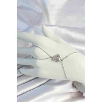 316L Çelik Zincirli Gümüş Renk Kalp Figürlü Zirkon Taşlı Şahmeran