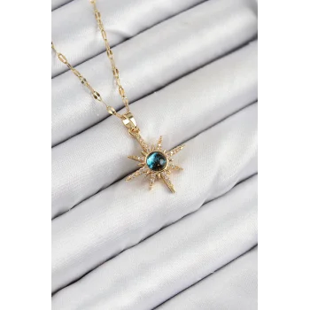 316L Çelik Zirkon Taşlı Kutup Yıldızı Model Gold Renk Kadın Kolye